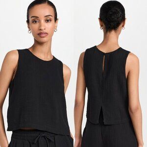 Z Supply Black Beau Gauze Cotton Crew Neck Tank Top